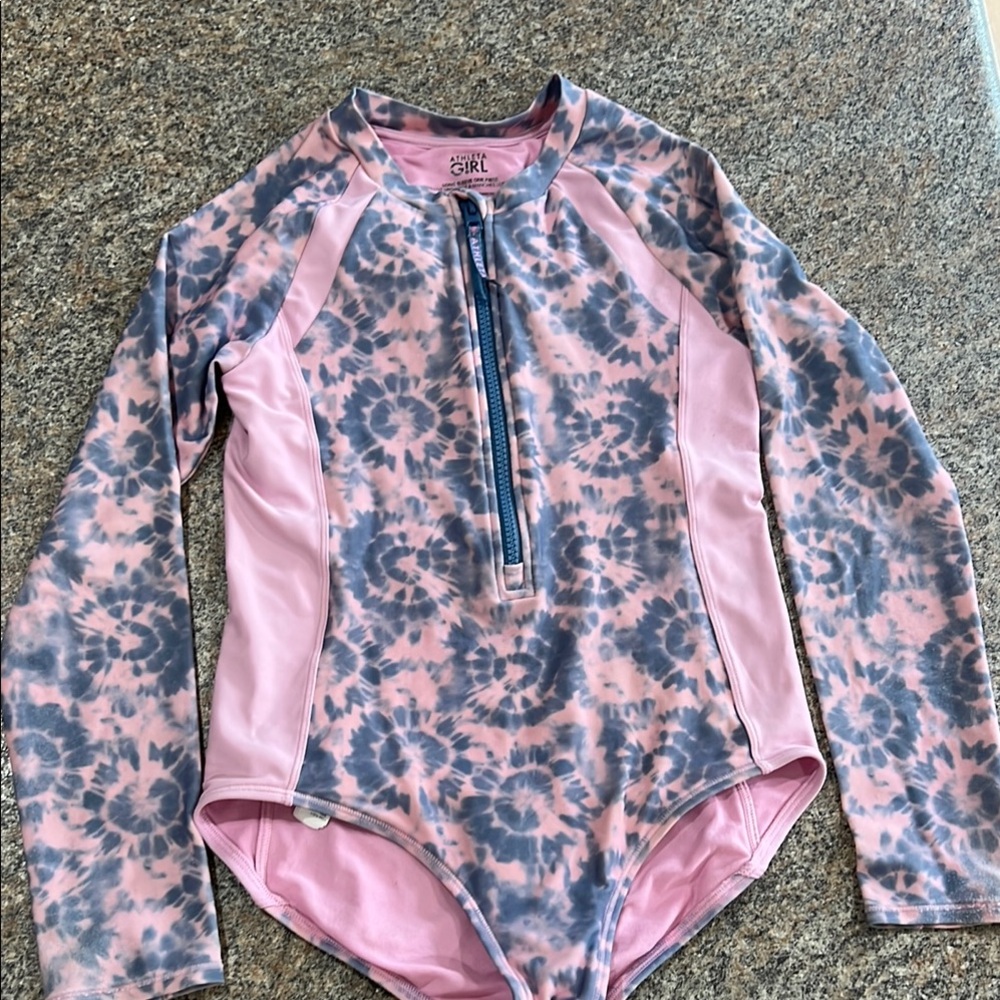Athleta Pink and Blue Rashguard Swim Top size large